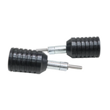 MotoCare fork sliders installed on Yezdi Adventure motorcycle protecting front and rear suspension forks during off-road riding