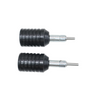 MotoCare fork sliders installed on Yezdi Adventure motorcycle protecting front and rear suspension forks during off-road riding