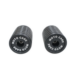 MotoCare fork sliders installed on Yezdi Adventure motorcycle protecting front and rear suspension forks during off-road riding