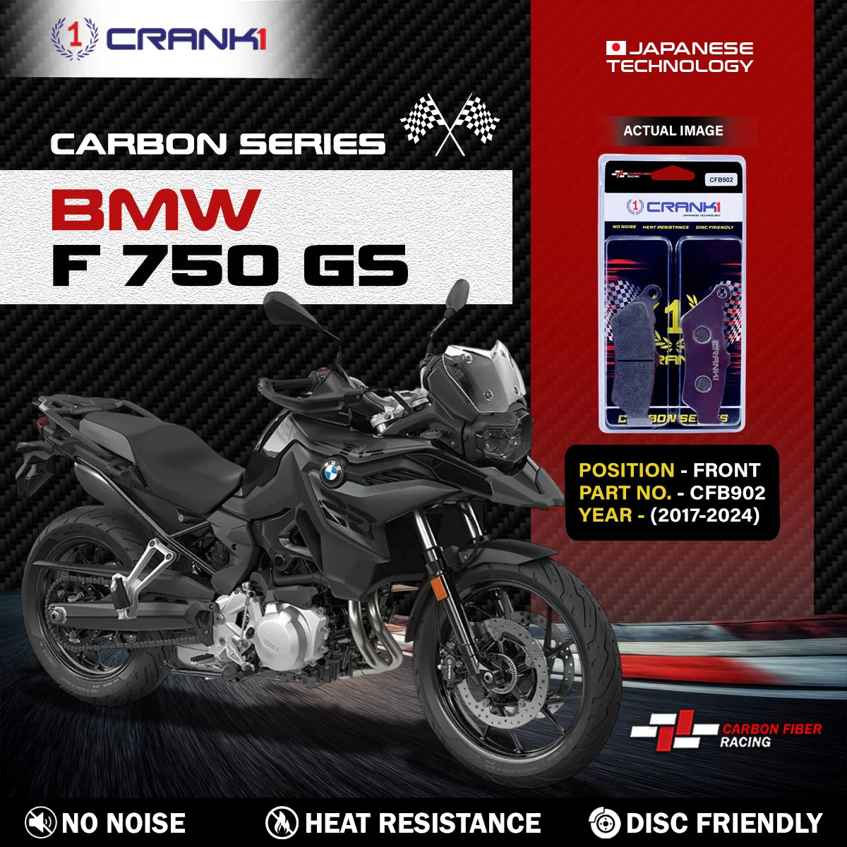 CRANK1 CFB902 carbon front brake pads for BMW F 750 GS 2017-2024