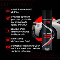 Vista Auto Care 3 in 1 Car Shiner 450ml dashboard tyre vinyl and bumper polish

