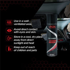 Vista Auto Care 3 in 1 Car Shiner 450ml – Foam Dashboard, Tyre, Vinyl & Bumper Polish