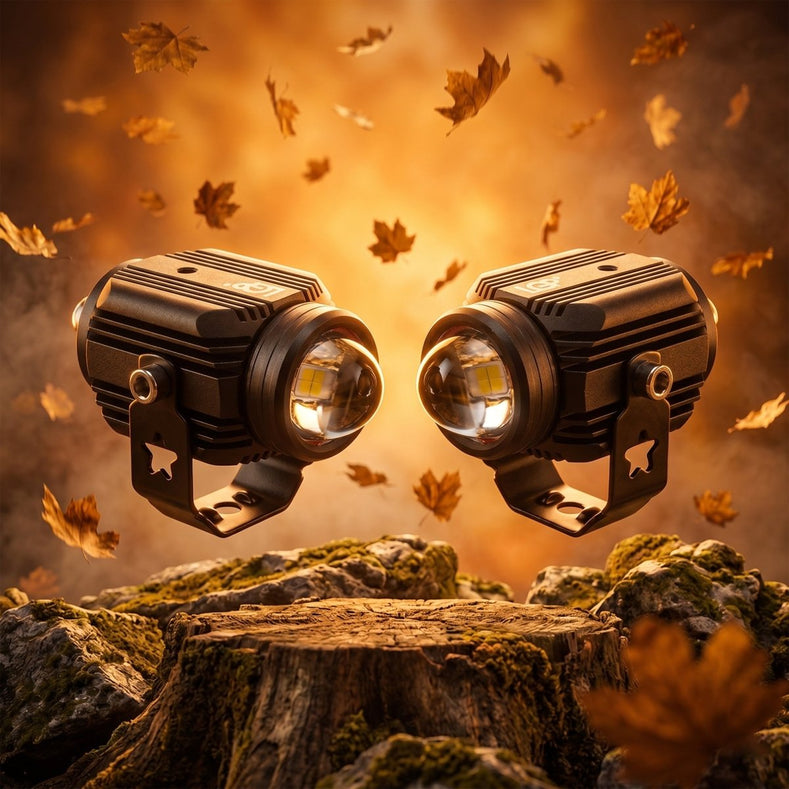 LGP DK16 fog lamp installed on motorcycle with clamps