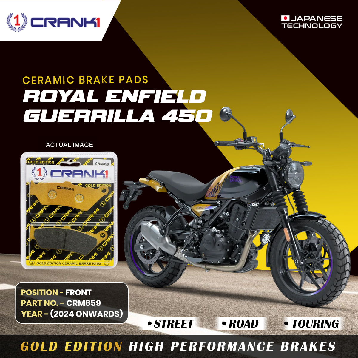 CRANK1 ceramic front brake pads for Royal Enfield Guerrilla 450 2024 onwards