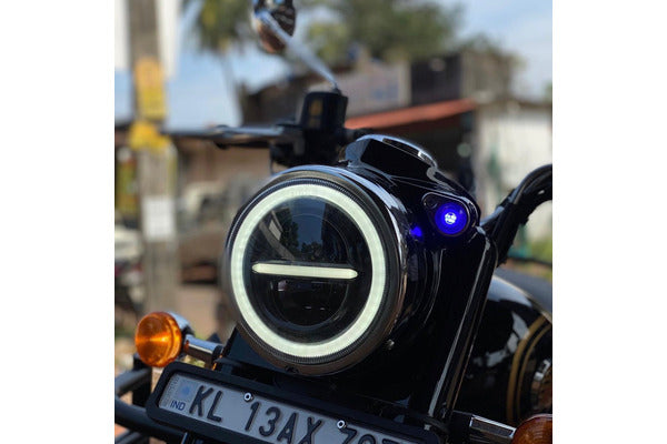LIU HJG Minus 7 Inch 110W LED Headlight With Ring for Royal Enfield Thar Gypsy Harley Davidson