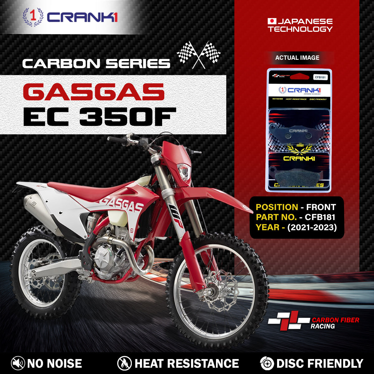 CRANK1 CFB181 front brake pads installed on GASGAS EC 350F