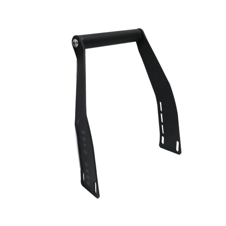 MotoCare GPS mount installed on Yezdi Adventure motorcycle handlebar showing secure navigation holder for touring and off-road riding
