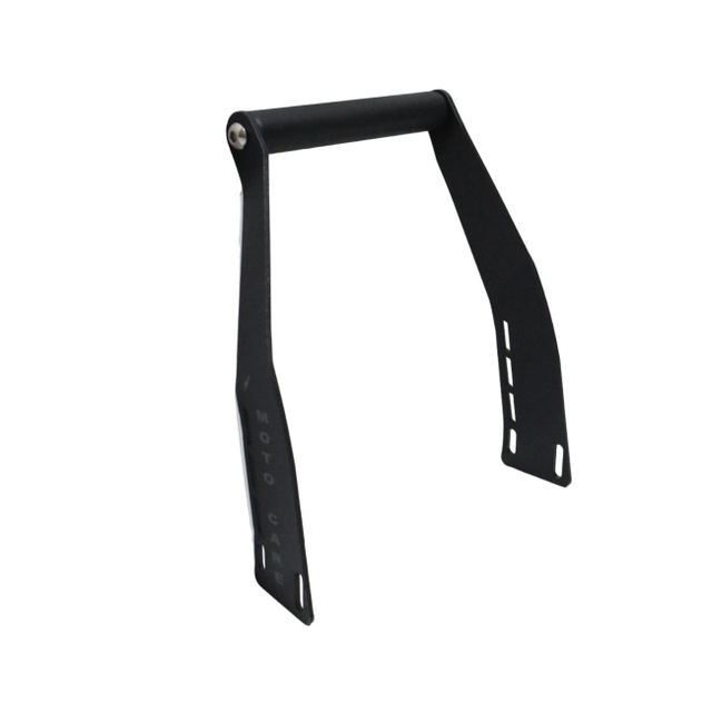 MotoCare GPS mount installed on Yezdi Adventure motorcycle handlebar showing secure navigation holder for touring and off-road riding