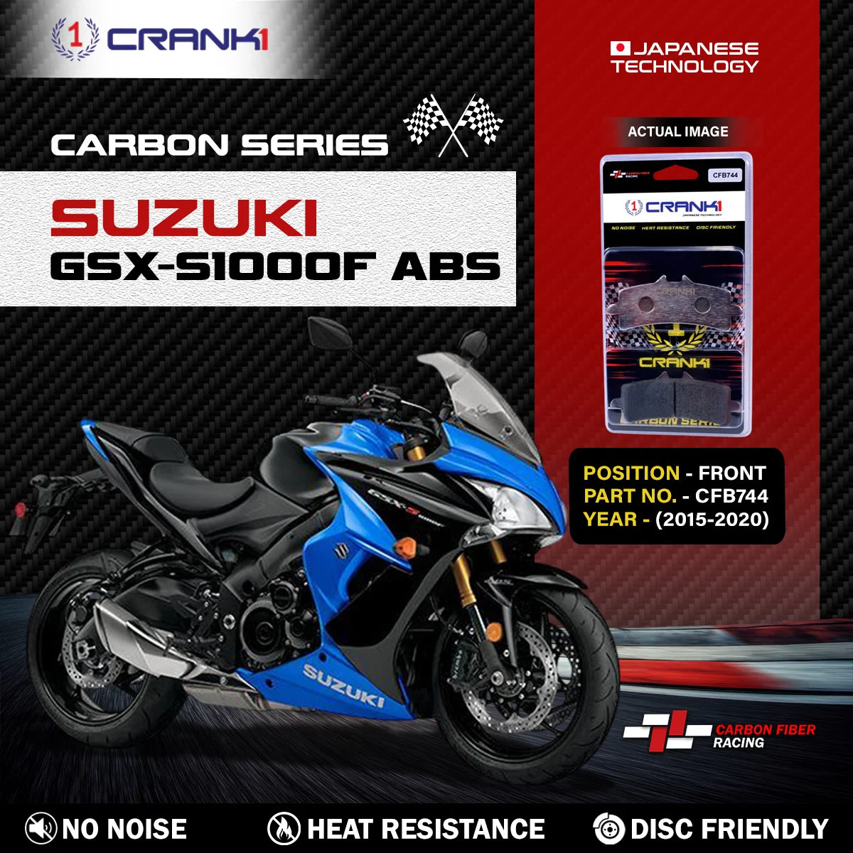CRANK1 CFB744 carbon front brake pads for Suzuki GSX-S1000F ABS