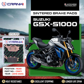 CRANK1 CB471 Sintered Rear Brake Pads for Suzuki GSX-S1000 2018-2020 Motorcycle Brake Pads