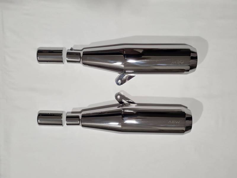 AEW TE 104 EDGE mirror polish exhaust Interceptor 650 GT 650 slip-on 304 stainless steel performance megaphone silencer lightweight 6.5kg Royal Enfield