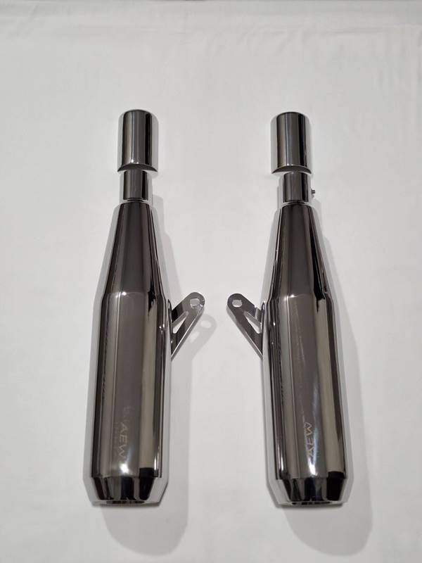 AEW TE 104 EDGE mirror polish exhaust Interceptor 650 GT 650 slip-on 304 stainless steel performance megaphone silencer lightweight 6.5kg Royal Enfield