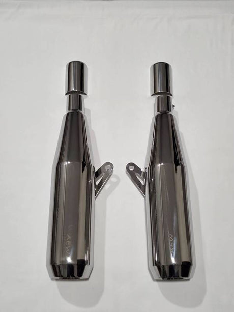 AEW TE 104 EDGE mirror polish exhaust Interceptor 650 GT 650 slip-on 304 stainless steel performance megaphone silencer lightweight 6.5kg Royal Enfield