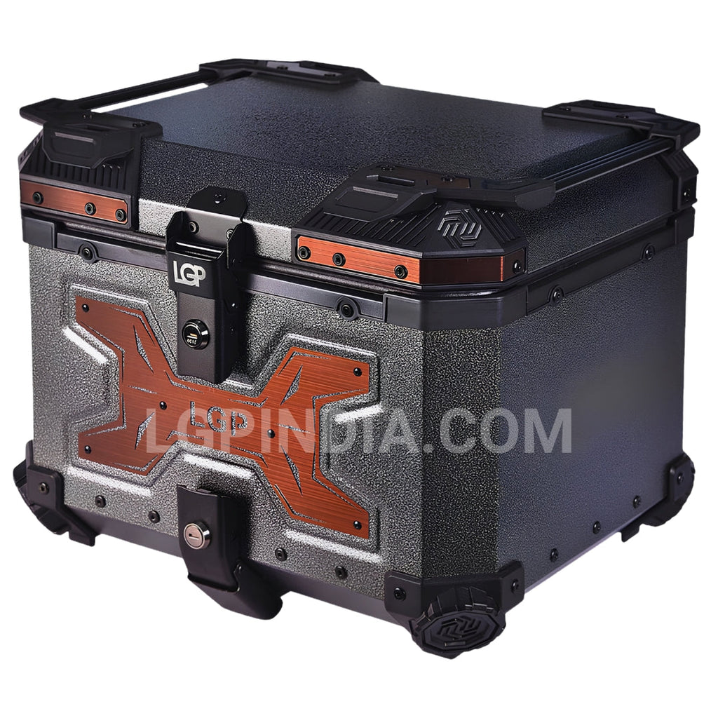 LGP 45L gray wrinkle copper aluminum motorcycle top box with backrest

