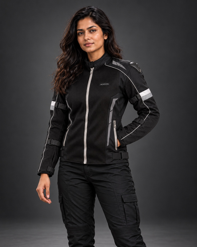 Lone Ranger Women Addon Pro Black Grey Level 2 Armored Motorcycle Riding Jacket