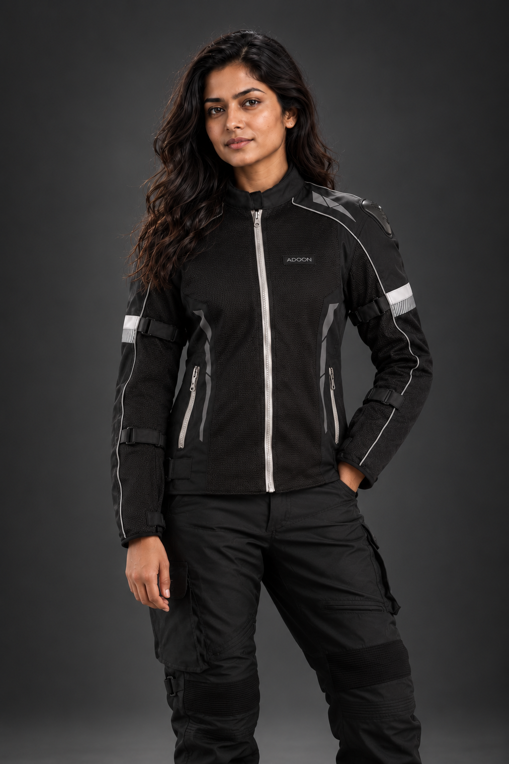 Lone Ranger Women Addon Pro Black Grey Level 2 Armored Motorcycle Riding Jacket