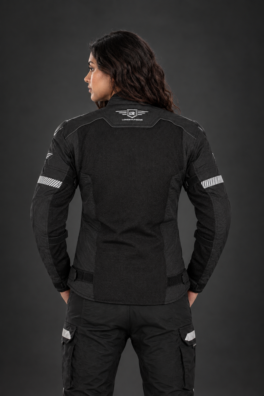 Lone Ranger Women Addon Pro Black Grey Level 2 Armored Motorcycle Riding Jacket