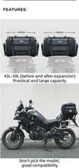 Moto Guard RockBro 43-50L Expandable Motorcycle Tail Bag with Rain Cover