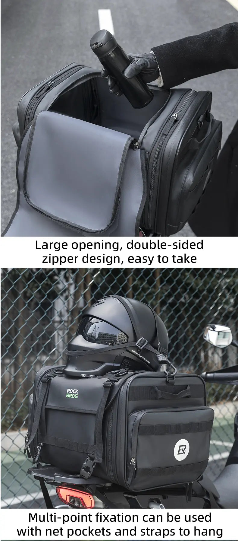 Moto Guard RockBro 43-50L Expandable Motorcycle Tail Bag with Rain Cover