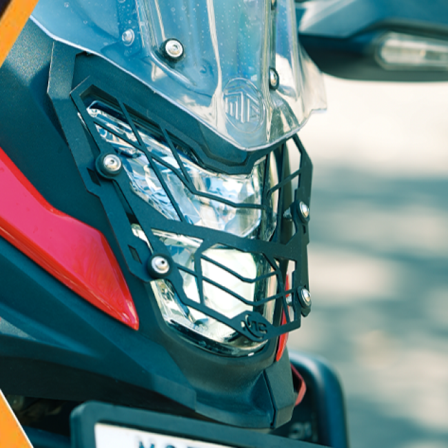 MotoCare headlight grill installed on Honda CB200X