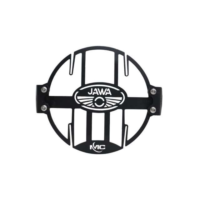 MotoCare headlight grill installed on Jawa 42 FJ motorcycle