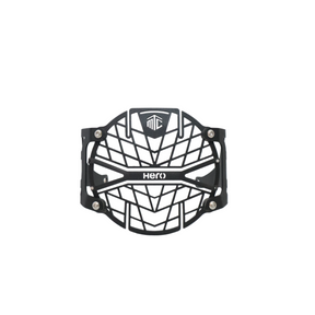 MotoCare headlight grill installed on Hero Xpulse motorcycle front for protection against debris and rugged styling