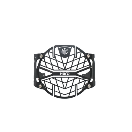 MotoCare headlight grill installed on Hero Xpulse motorcycle front for protection against debris and rugged styling
