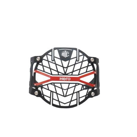 MotoCare headlight grill installed on Hero Xpulse motorcycle front for protection against debris and rugged styling