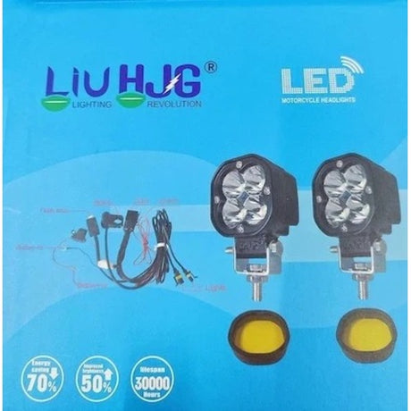 Original HJG 4x4 Mini CREE LED 40W Mini CREE Fog Light Auxiliary Light For All Motorcycles With Wiring Harness, Switch & Yellow Filter Cap