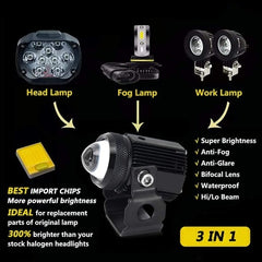 HJG Double Lens Dual Tone Fog Light with Smart LED 12-80W with Universal Fit for All Cars and Bikes (Hjg Original) - Yellow/ White