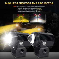 HJG Double Lens Dual Tone Fog Light with Smart LED 12-80W with Universal Fit for All Cars and Bikes (Hjg Original) - Yellow/ White