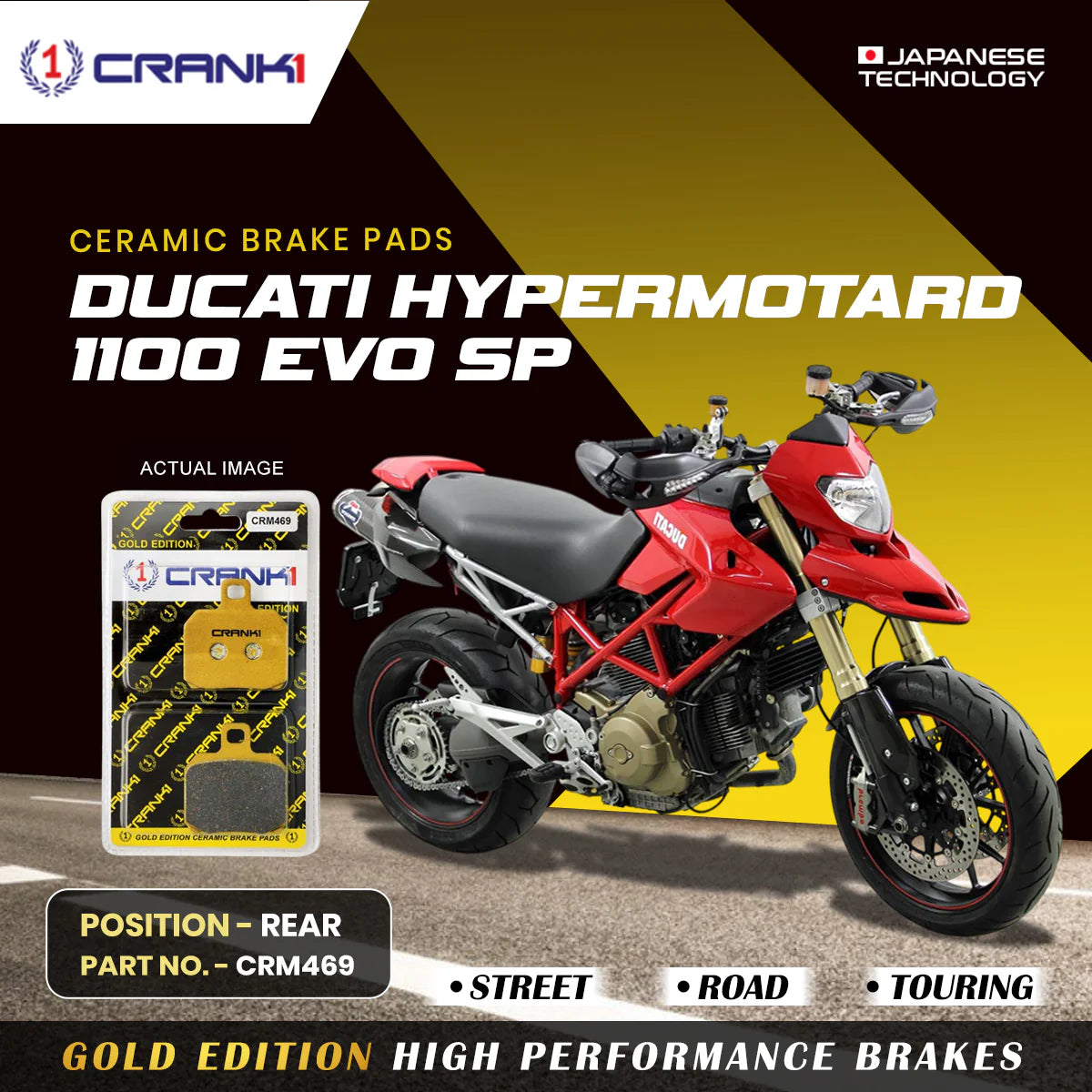 CRANK1 Ceramic Rear Brake Pads for Ducati Hypermotard 1100 EVO SP CRM469