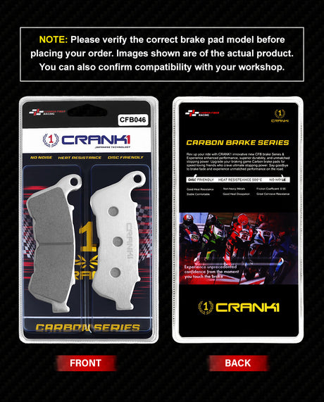 CRANK1 Carbon Front Brake Pads CFB046 for Harley Davidson Sportster Forty Eight Iron 883 XL1200 SuperLow 2014-2020