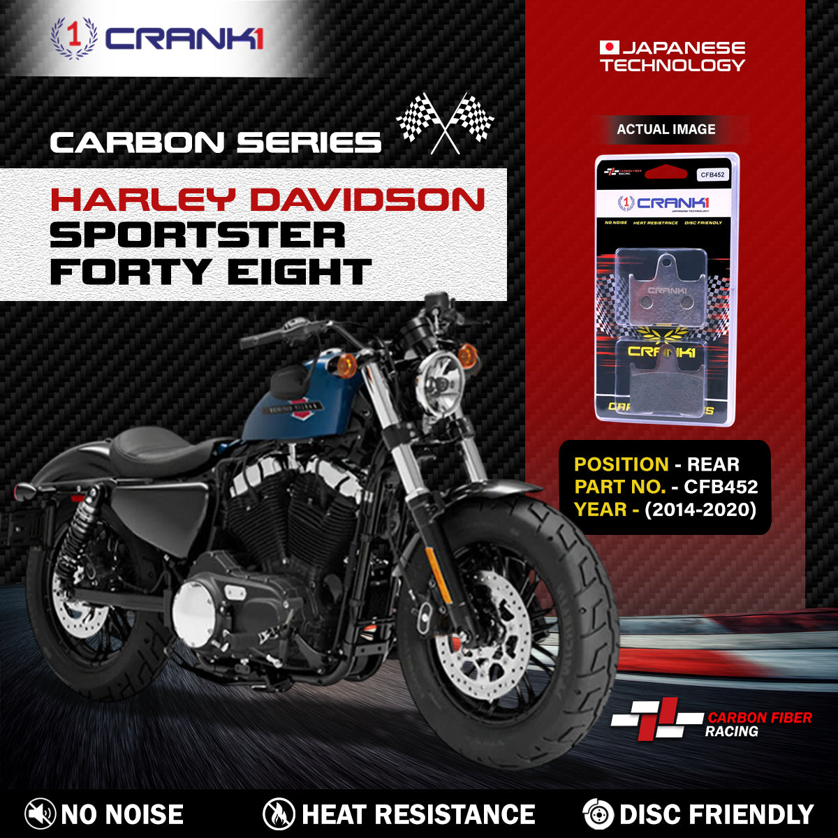 CRANK1 CFB036 Carbon Front Brake Pads for Harley Davidson Pan America 2021+, BMW GS, Ducati & Triumph Motorcycles
