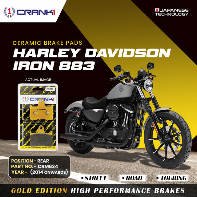 CRANK1 Ceramic Rear Brake Pads CRM634 for Harley Davidson Sportster Iron 883 (2014 Onwards) HH Rated Motorcycle Brake Pads