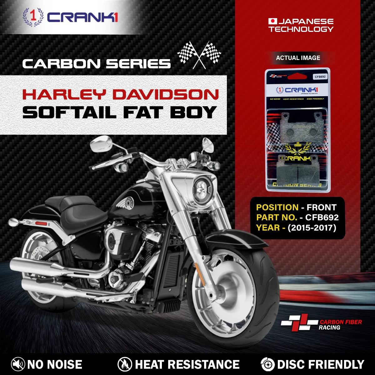 CRANK1 CFB692 carbon front brake pads for Harley Davidson Softail Fat Boy 2015-2017