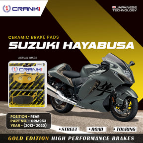 CRANK1 Ceramic Rear Brake Pads CRM953 for Suzuki Hayabusa 2013-2020 HH Rated Disc Brake Pads