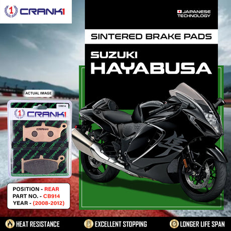 CRANK1 CB914 Sintered Rear Brake Pads for Suzuki Hayabusa 2008-2012 GSX-R1000 and V-Strom 1000