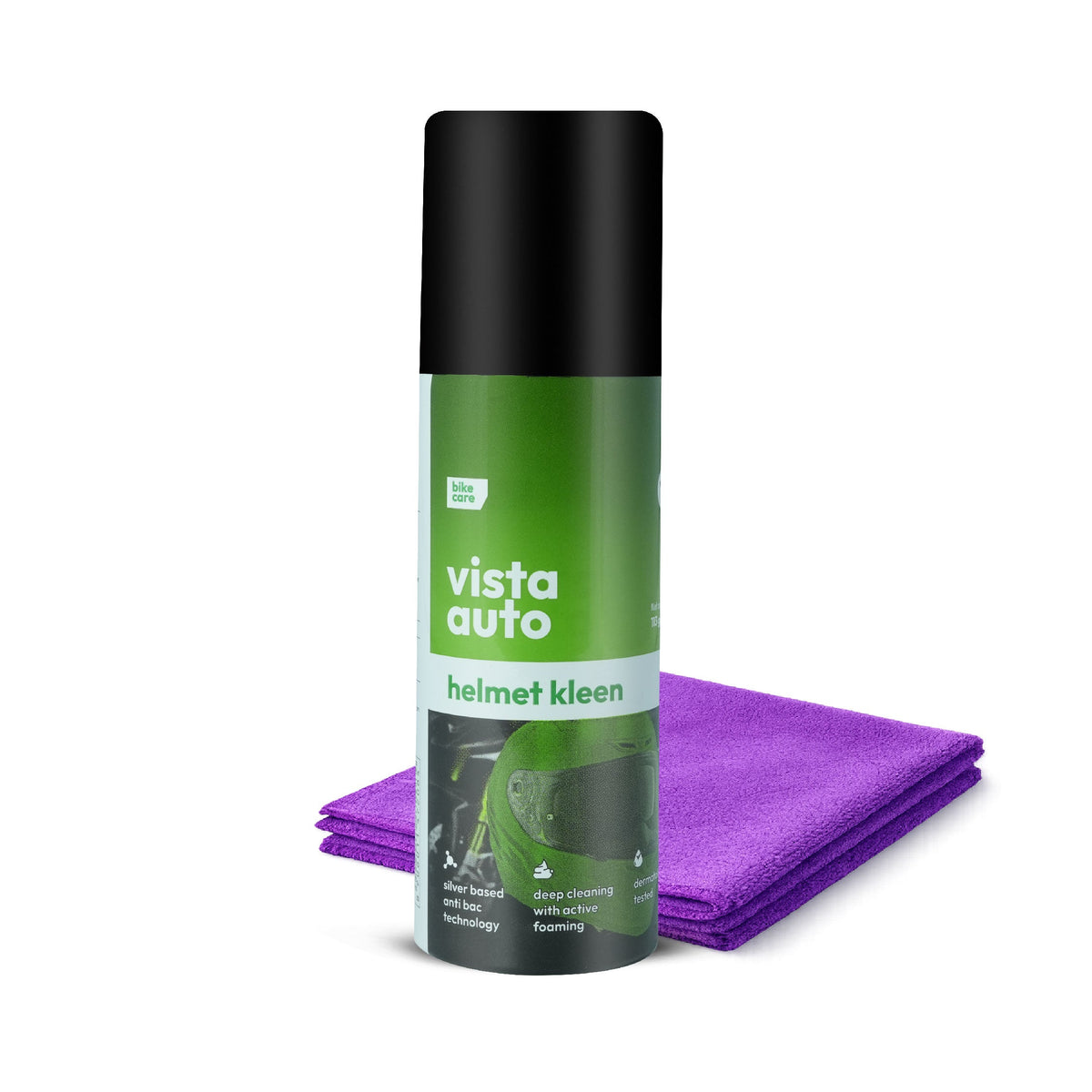 VISTA Auto Care Helmet Cleaner Combo with Helmet Kleen Spray 125 ml and 300 GSM microfiber cloth