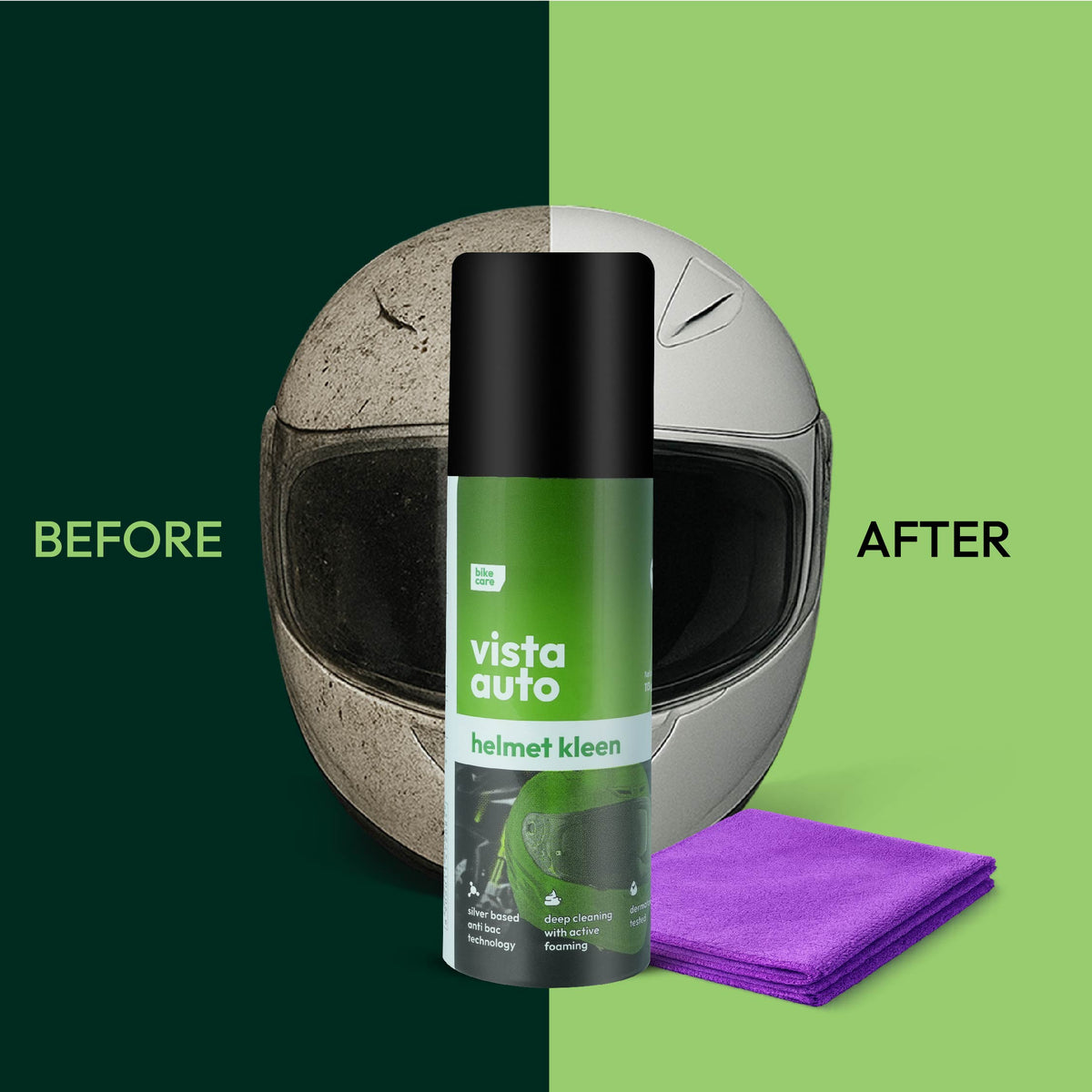 VISTA Auto Care Helmet Cleaner Combo with Helmet Kleen Spray 125 ml and 300 GSM microfiber cloth