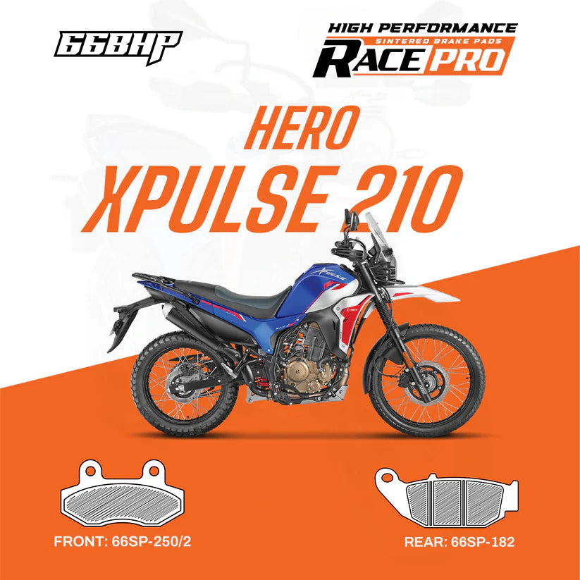 66BHP Race Pro Sintered Brake Pads for Hero Xpulse 200 4V Rally 210 Front 66RP-250-2 Rear 66RP-182