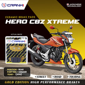 CRANK1 Ceramic Rear Brake Pads CRM281 for Hero CBZ Xtreme (2010) HH Rated Disc Brake Pads