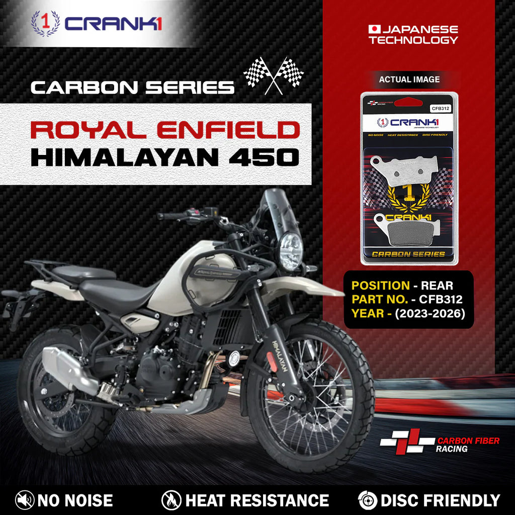 CRANK1 Carbon Rear Brake Pads CFB312 for Royal Enfield Himalayan 450, KTM Duke, BMW GS, Ducati Scrambler, Triumph Speed 400 and Adventure Motorcycles