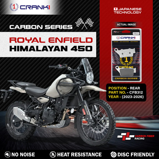CRANK1 Carbon Rear Brake Pads CFB312 for Royal Enfield Himalayan 450, KTM Duke, BMW GS, Ducati Scrambler, Triumph Speed 400 and Adventure Motorcycles