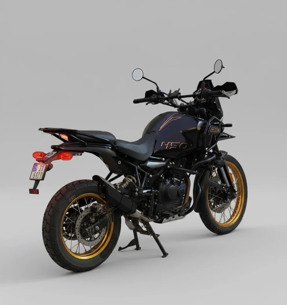 Rogue 2.0 stainless steel exhaust for Royal Enfield Himalayan 450 available in black and silver with decat pipe option