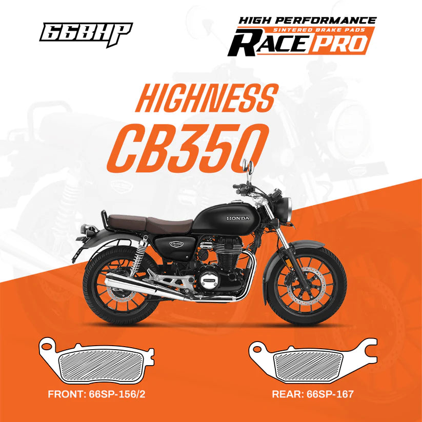 66BHP Race Pro Sintered Brake Pads for Honda Highness CB350 and CB350RS Front 66RP-156-2 Rear 66RP-167