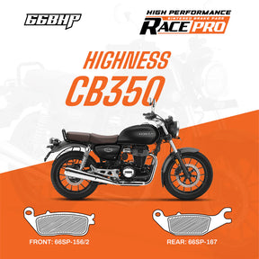 66BHP Race Pro Sintered Brake Pads for Honda Highness CB350 and CB350RS Front 66RP-156-2 Rear 66RP-167