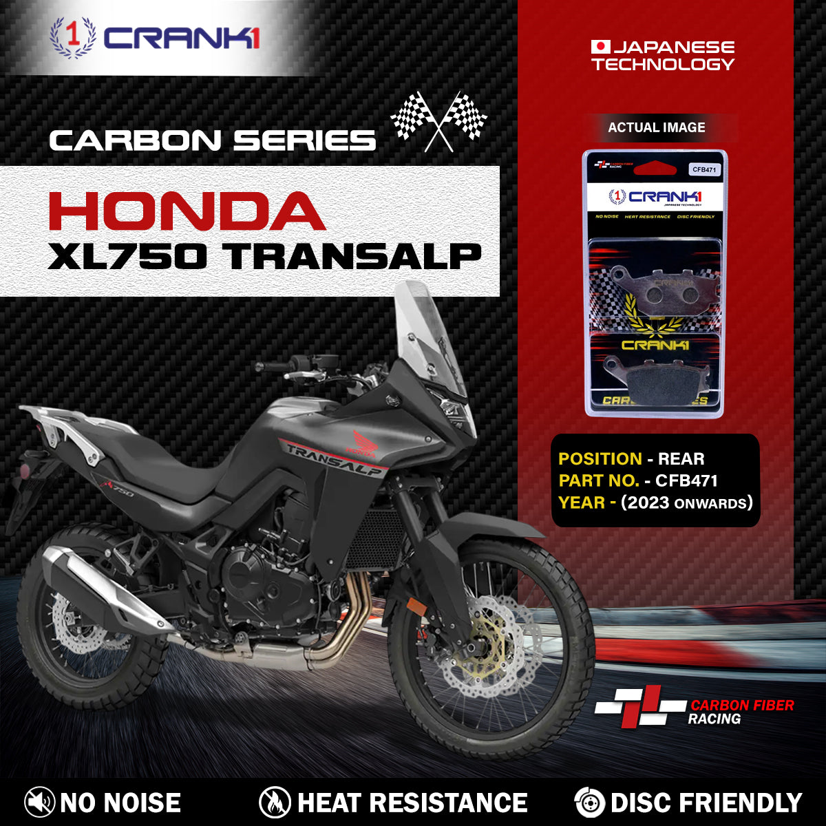 CRANK1 CFB744 carbon front brake pads for Honda CBR1000RR ABS Fireblade SP 2014-2016
