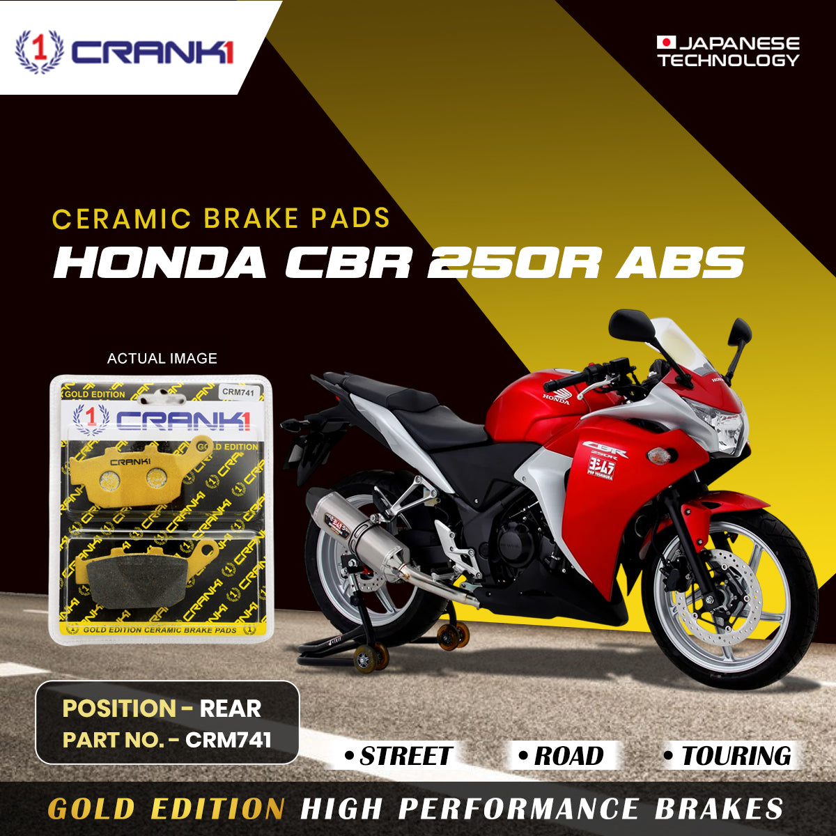 CRANK1 CRM741 ceramic rear brake pads for Honda CBR250R ABS