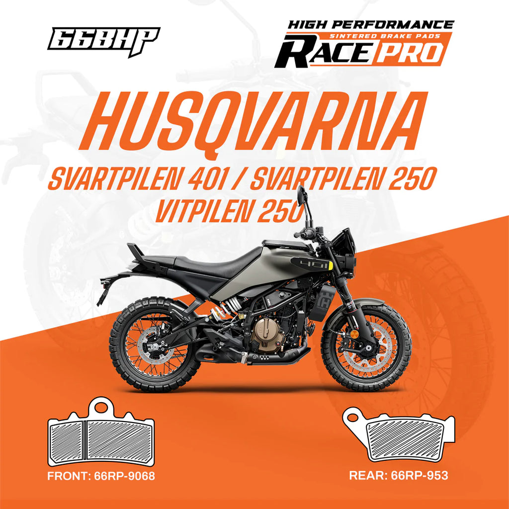 66BHP Race Pro Sintered Brake Pads for Husqvarna Svartpilen 401 250 Vitpilen 250 Front 66RP-9068 Rear 66RP-953